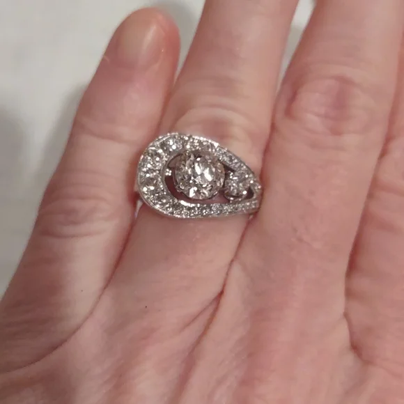 Old European cut diamond ring 14kt white gold U design - Picture 13 of 17